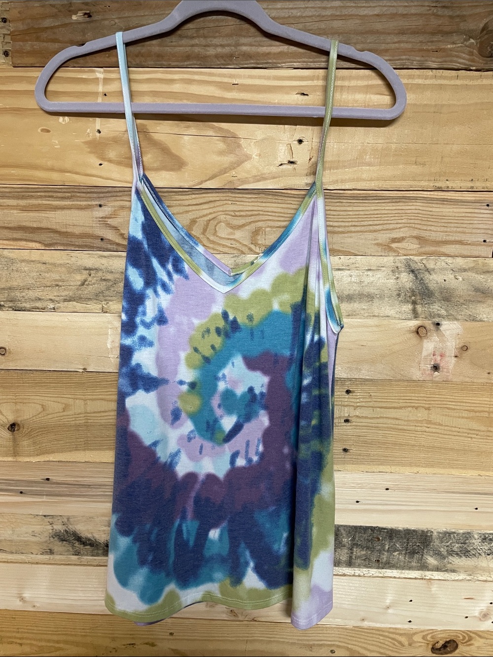 BiBi size X-Large Multi-Color Tie-Dye V-Neck Spaghetti Strap Soft Tank Top